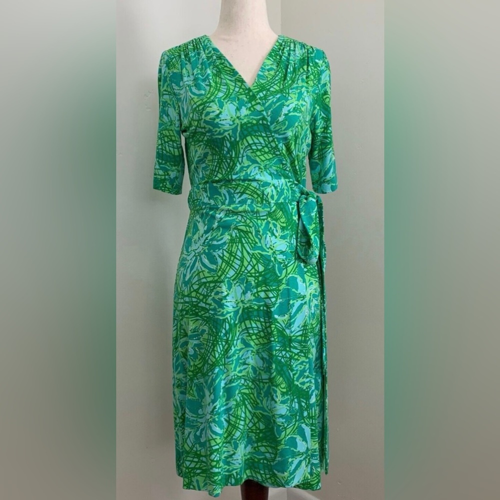 Lily Pulitzer green and blue tropical print Adalie wrap dress. Size S